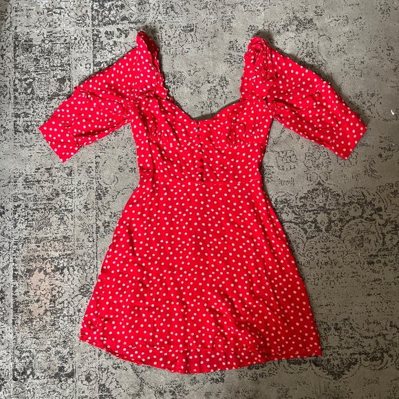 For Love & Lemons X REVOLVE Buttoned Mini Dress red polka dots - Picture 2 of 5